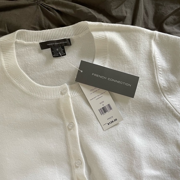 NWT French Connection Babysoft Balloon Sleeve White Cardigan - Picture 2 of 3